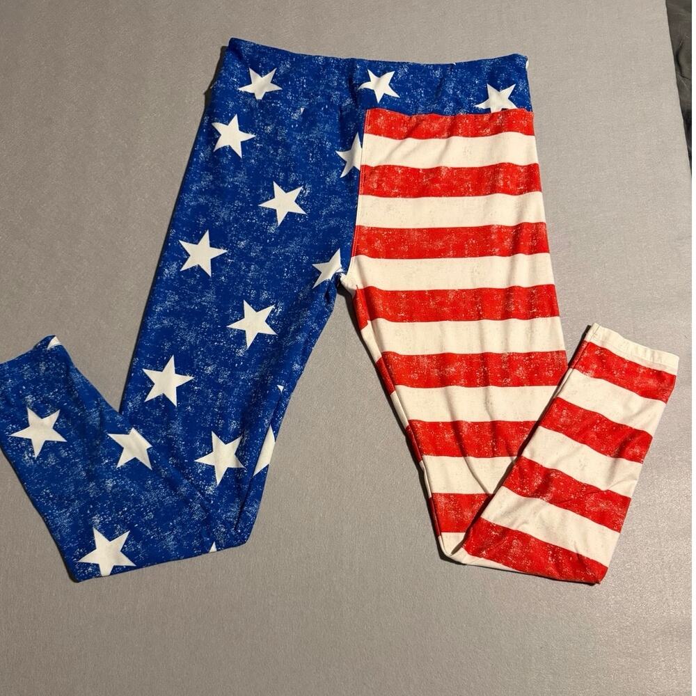Ultra Soft American Flag Leggings TC Patriotic Star & Stripes Red White Blue USA
